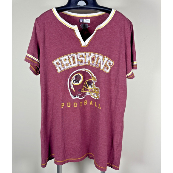 NFL Team Apparel Washington Redskins Red T-Shirt Gold Glitter Logos Women Sz XXL - Picture 1 of 7